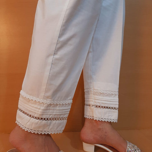 lace embellished cotton trouser white