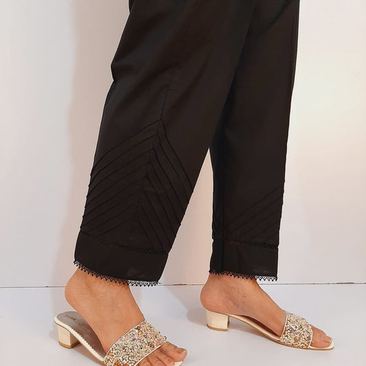 Laces embellished Soft Cotton Trouser - Black - PT37