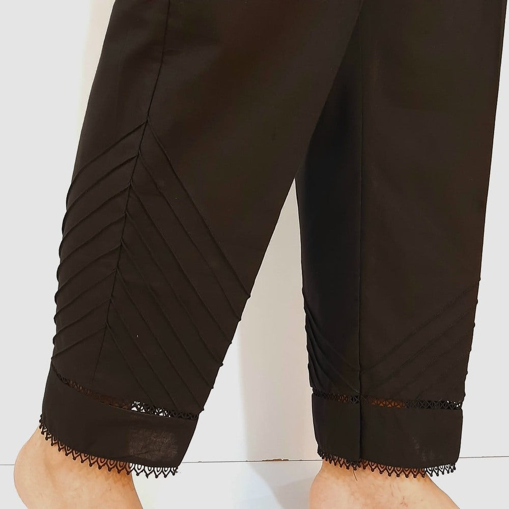 Laces embellished Soft Cotton Trouser - Black - PT37