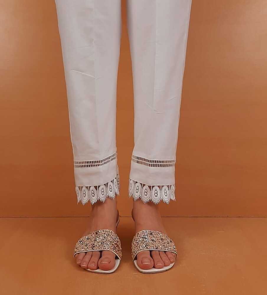 Lace Embellished Trouser Cotton - White - ZT501