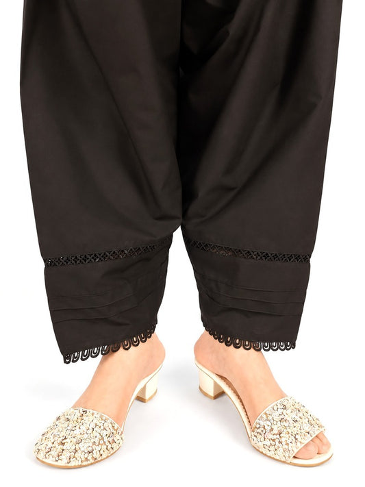 laces Embellised Cotton Shalwar - Black - ZSL10