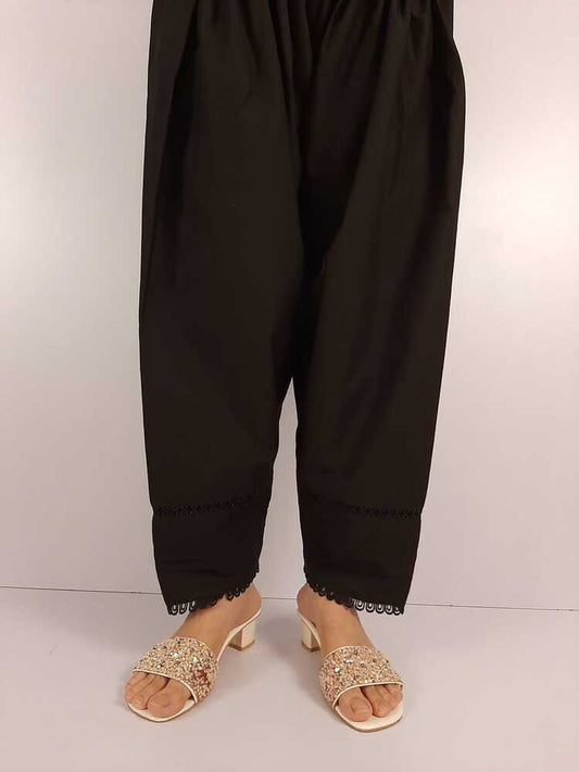 laces Embellised Cotton Shalwar - Black - ZSL10