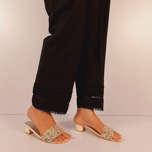 Laces embellished Soft Cotton Trouser - Black - PT08