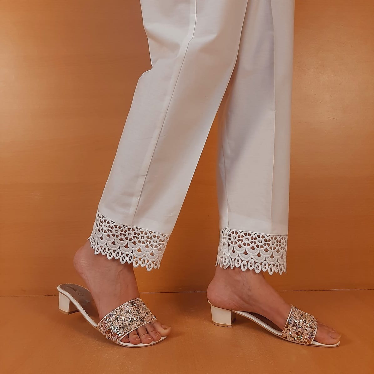 Laced Cotton Trouser - White - ZT315