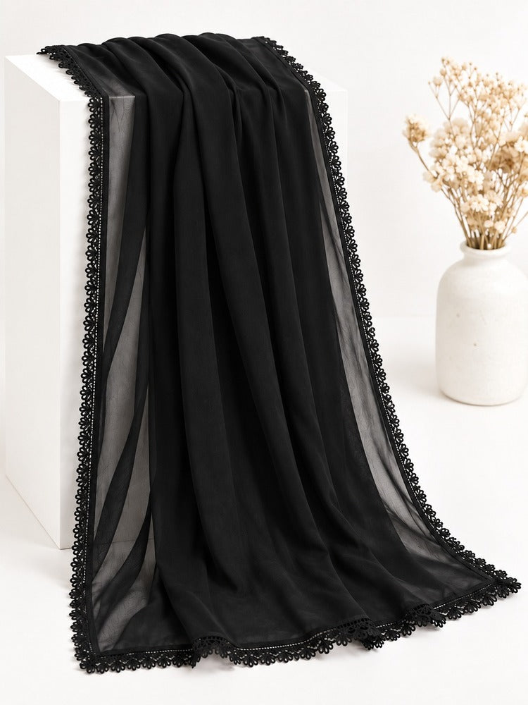 Laced Chifffon Dupatta - Black - ZD1109