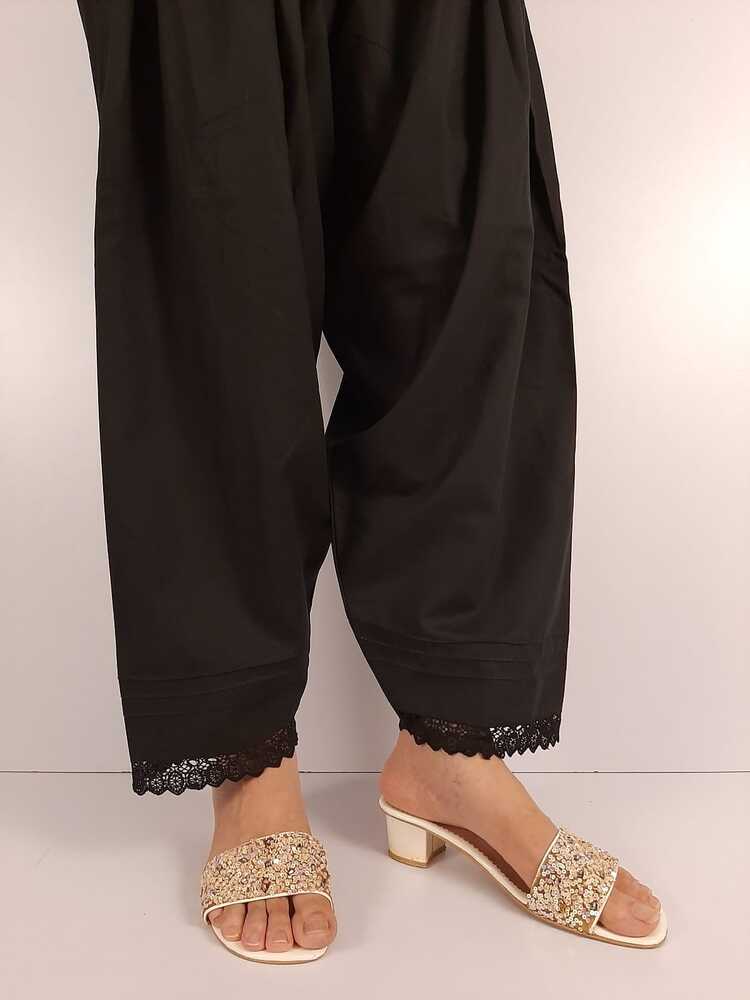 laces Embellised Cotton Shalwar - Black - ZSL12