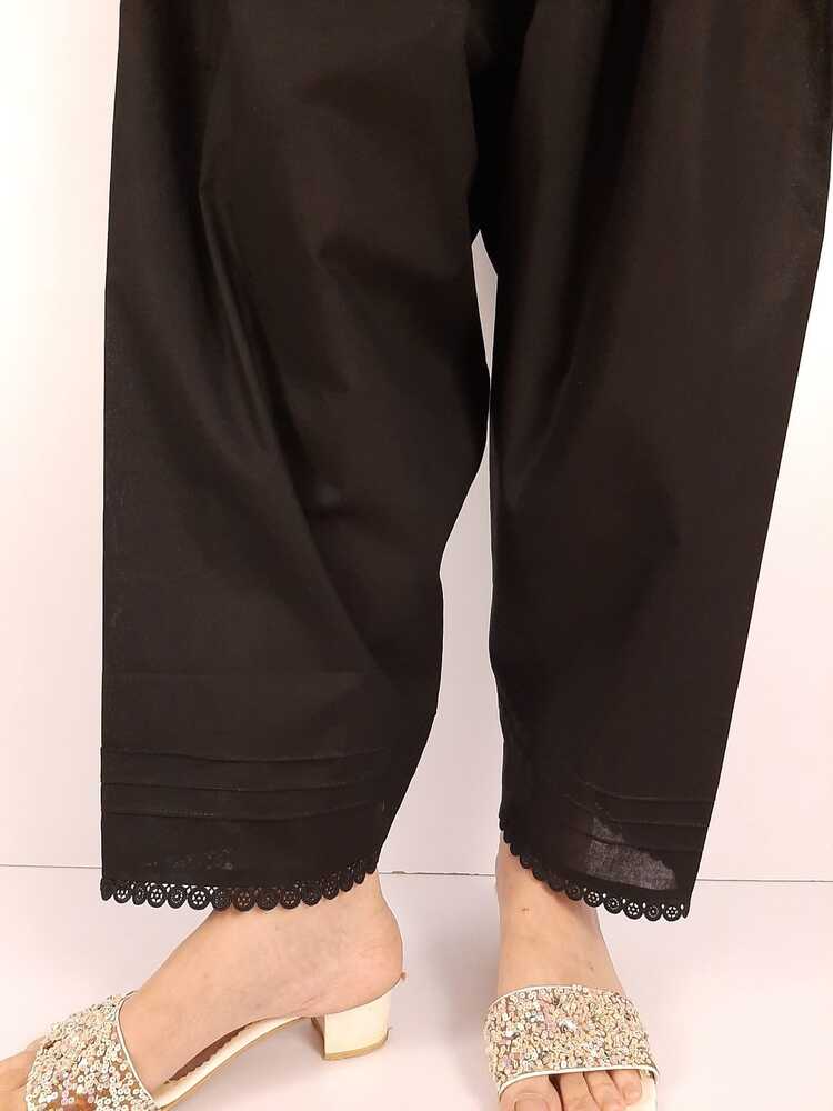 laces Embellised Cotton Shalwar - Black - ZSL12