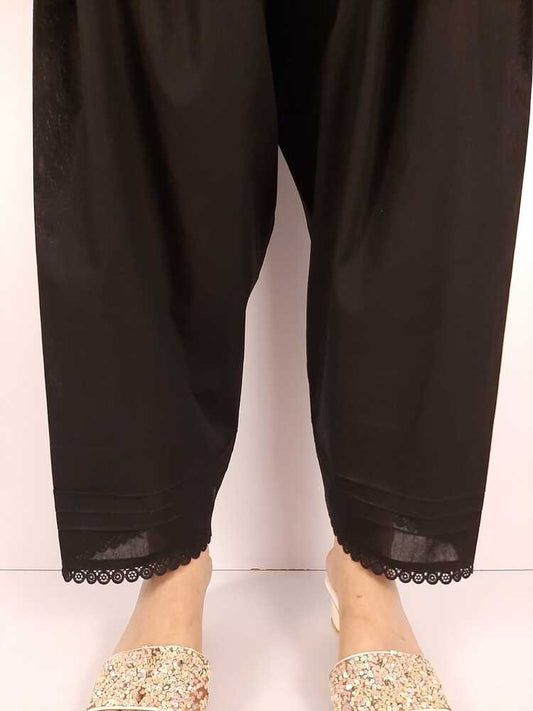 laces Embellised Cotton Shalwar - Black - ZSL12