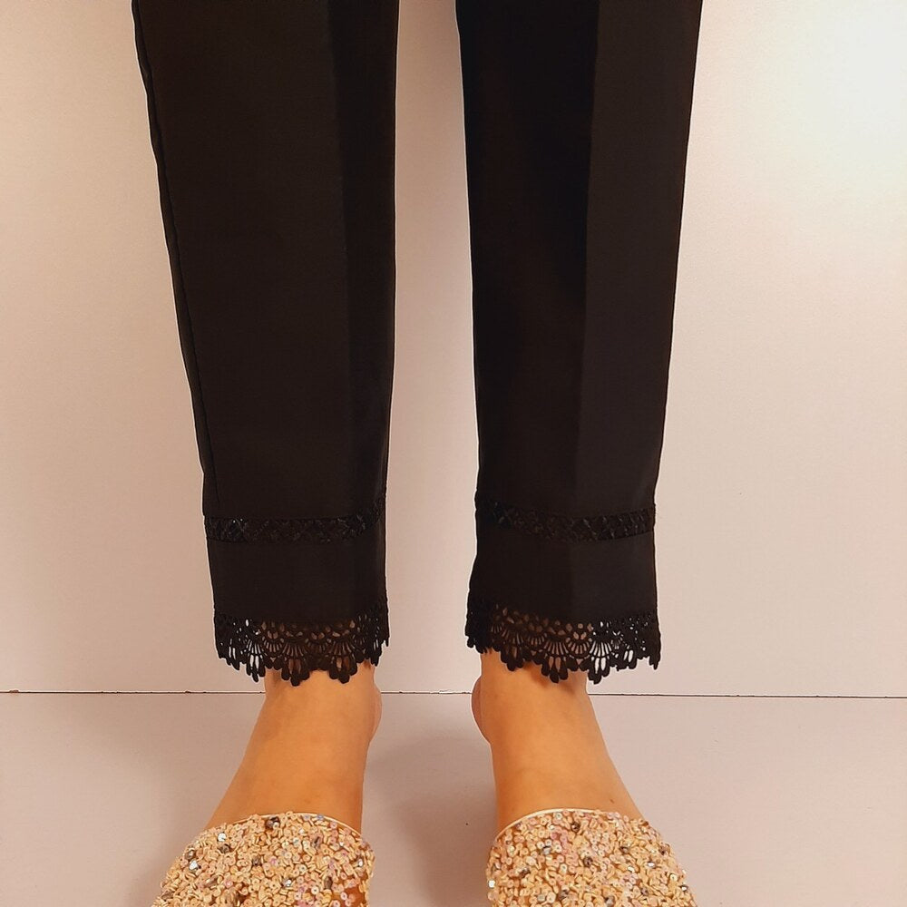 Laces Embellised Trouser - Cotton - Black - ZT486