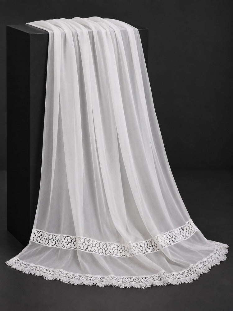 Laces Embellished Chiffon Dupatta - White - ZD601-A