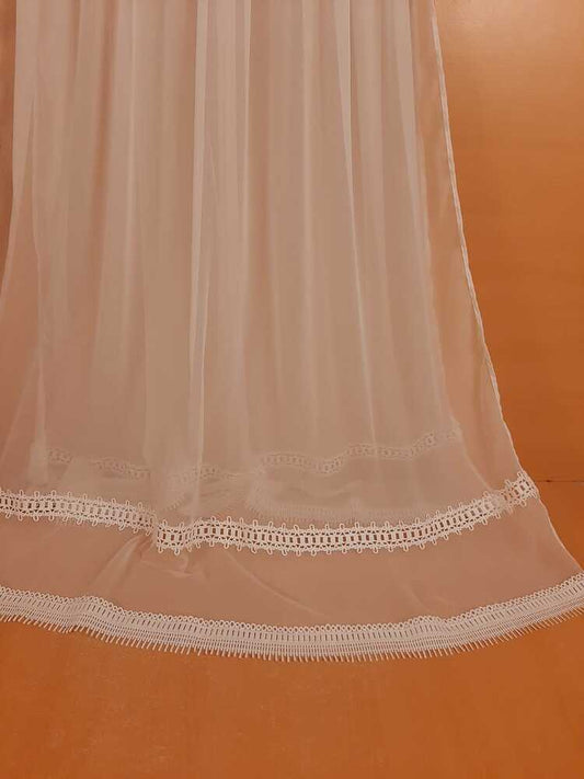 Laces Embellished Chiffon Dupatta - White - ZD242