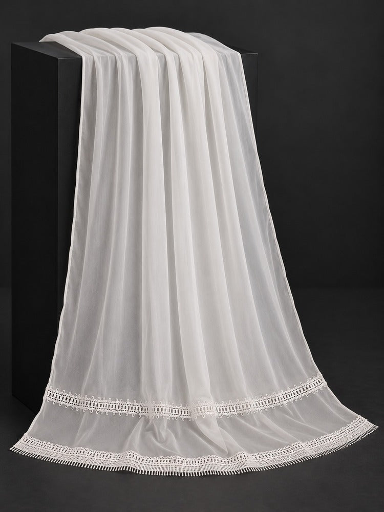 Laces Embellished Chiffon Dupatta - White - ZD242
