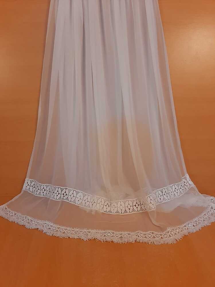 Laces Embellished Chiffon Dupatta - White - Dyeable