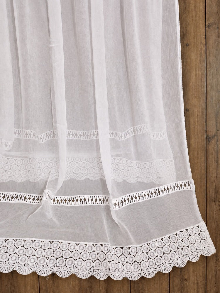 Laces Embellished Chiffon Dupatta - White - ZD726