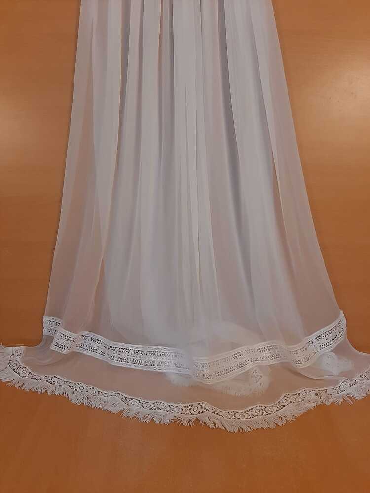 Laces Embellished Chiffon Dupatta - White - Dyeable
