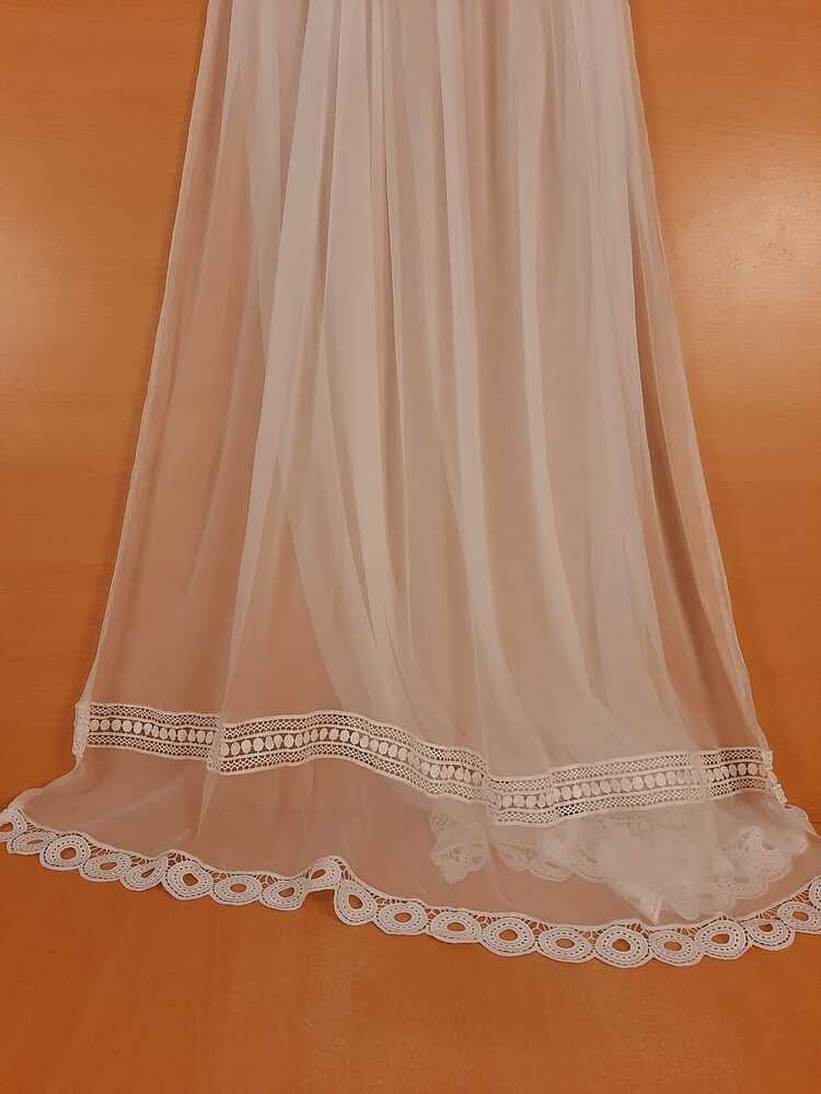 Laces Embellished Chiffon Dupatta - White - Dyeable