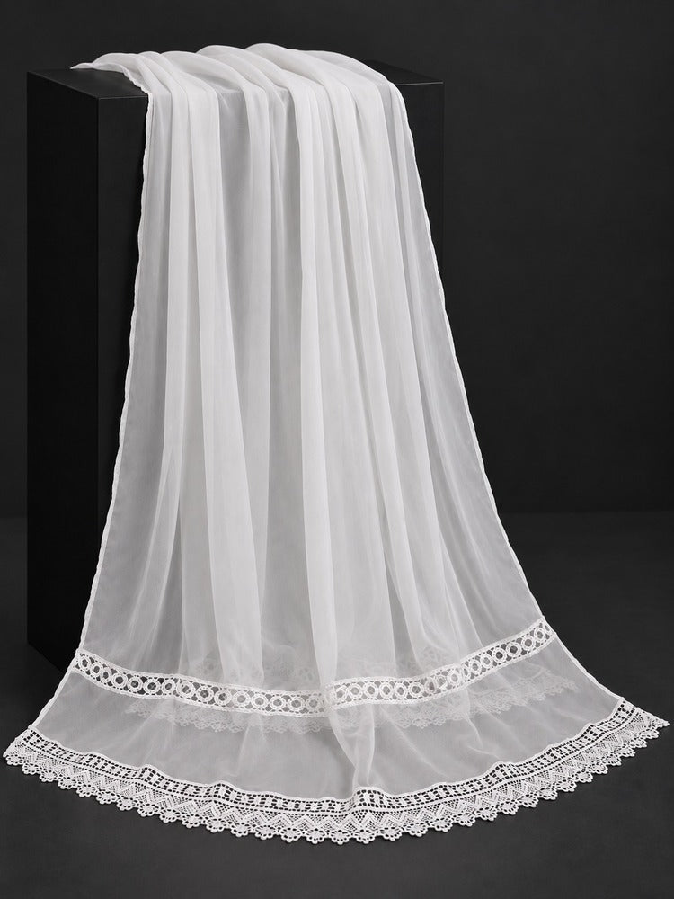 Laces Embellished Chiffon Dupatta - White - ZD809