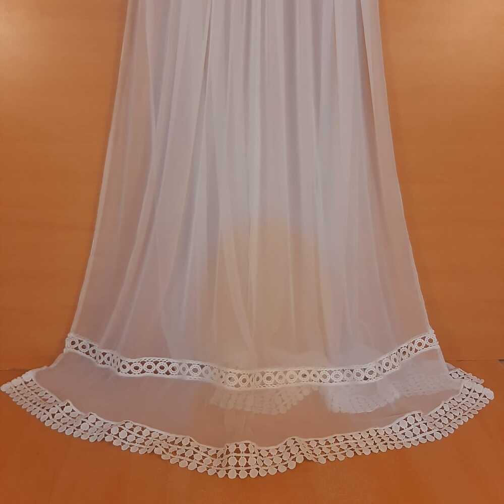 Laces Embellished Chiffon Dupatta - White - Dyeable