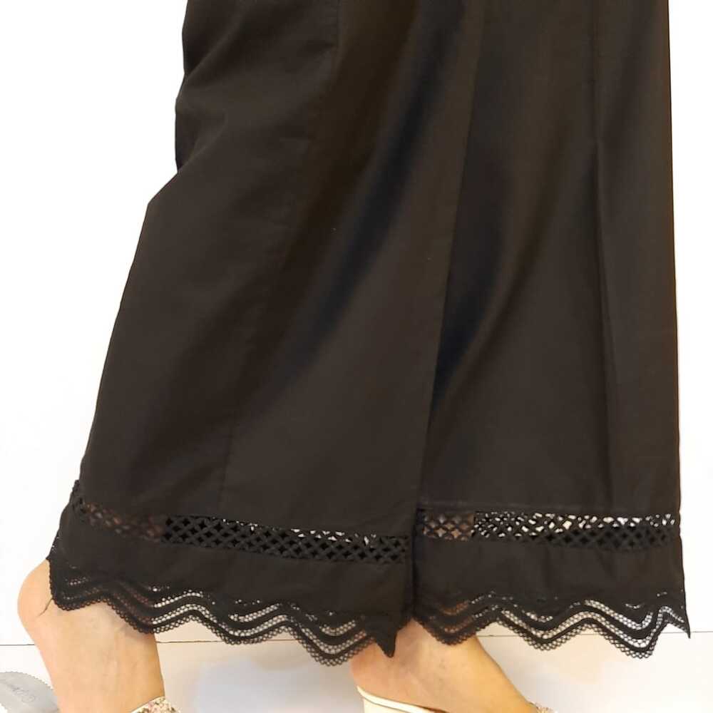 Laces Embellished Cotton Palazzo - Black - ZT201