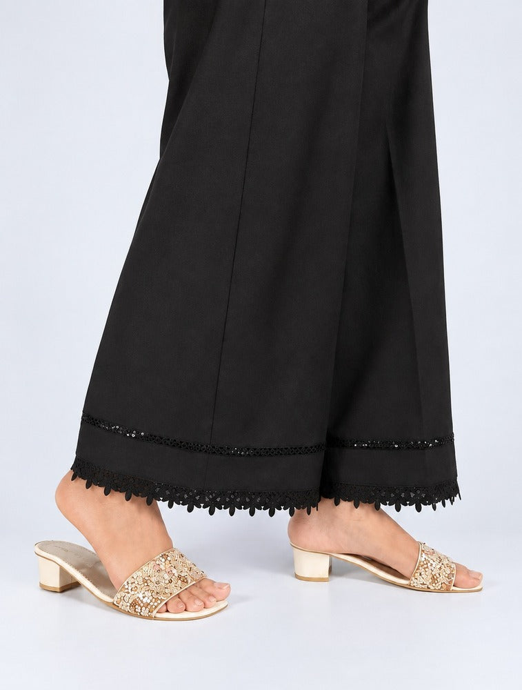 Laces Embellished Cotton Palazzo - Black - ZT303