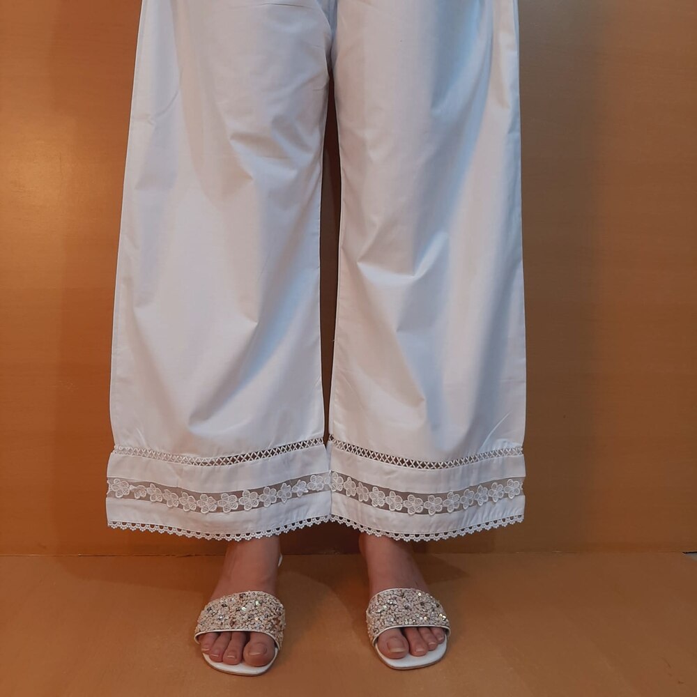 lace embellished cotton palazzo white