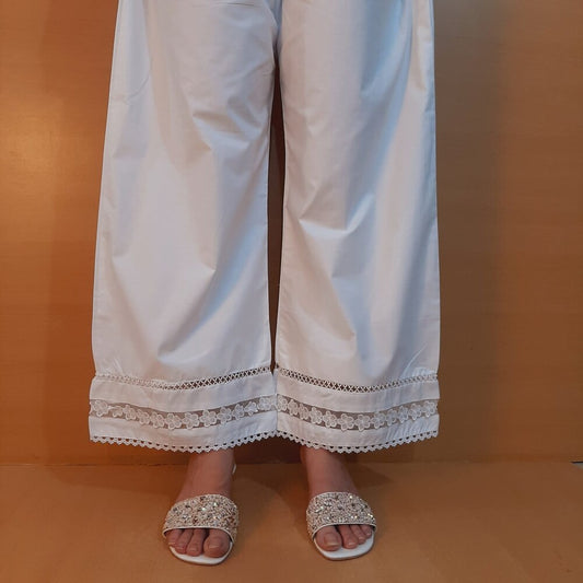 lace embellished cotton palazzo white