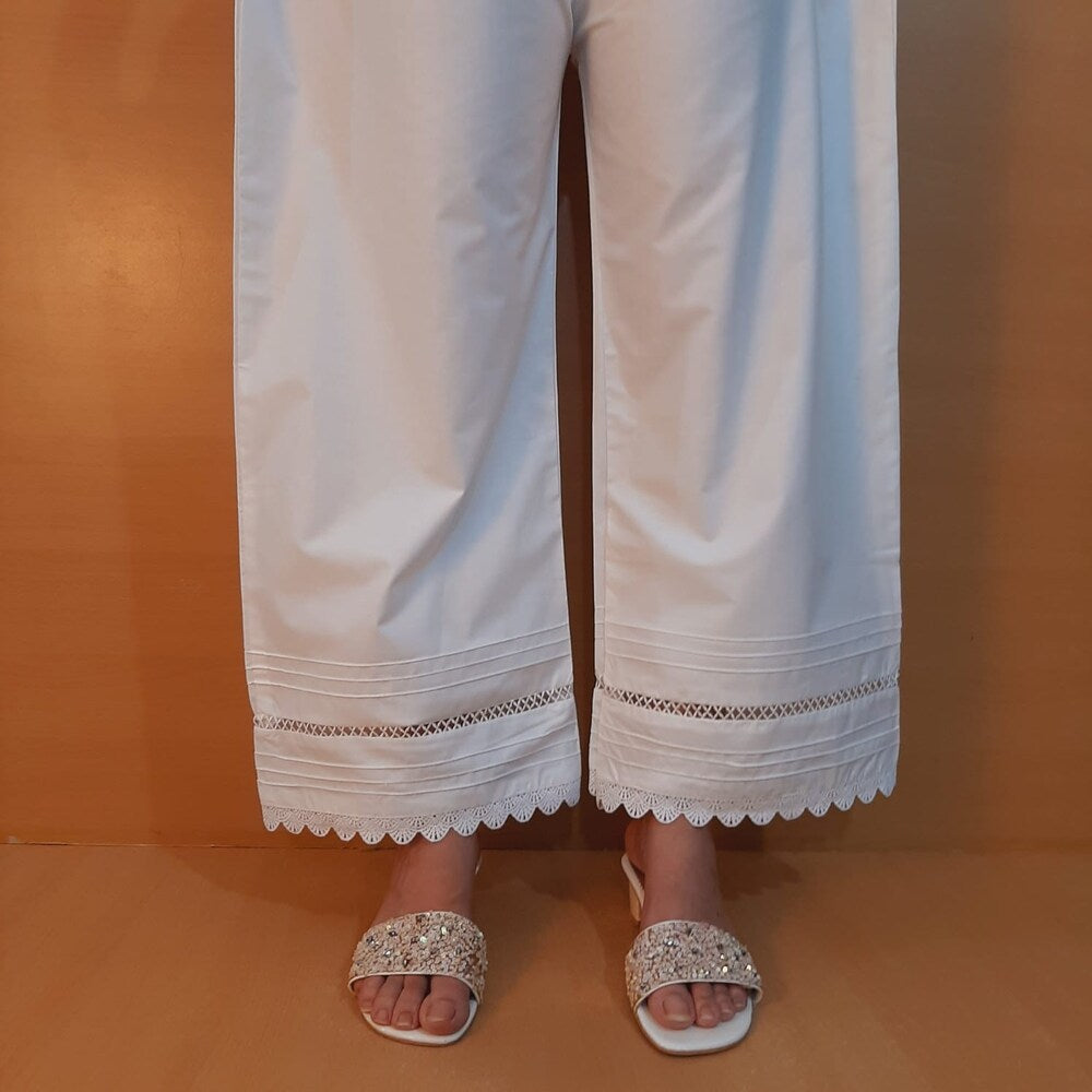 lace embellished cotton palazzo white