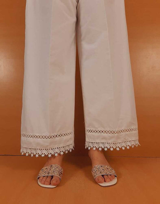 Laces Embellished Cotton Palazzo - White - ZT402
