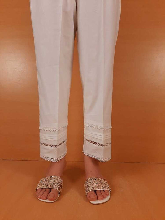 Laces embellished - Cotton Trouser - White - PT04