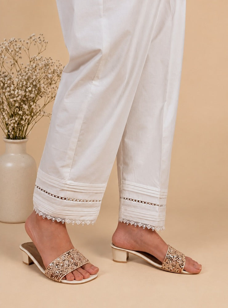 Laces embellished - Cotton Trouser - White - PT32