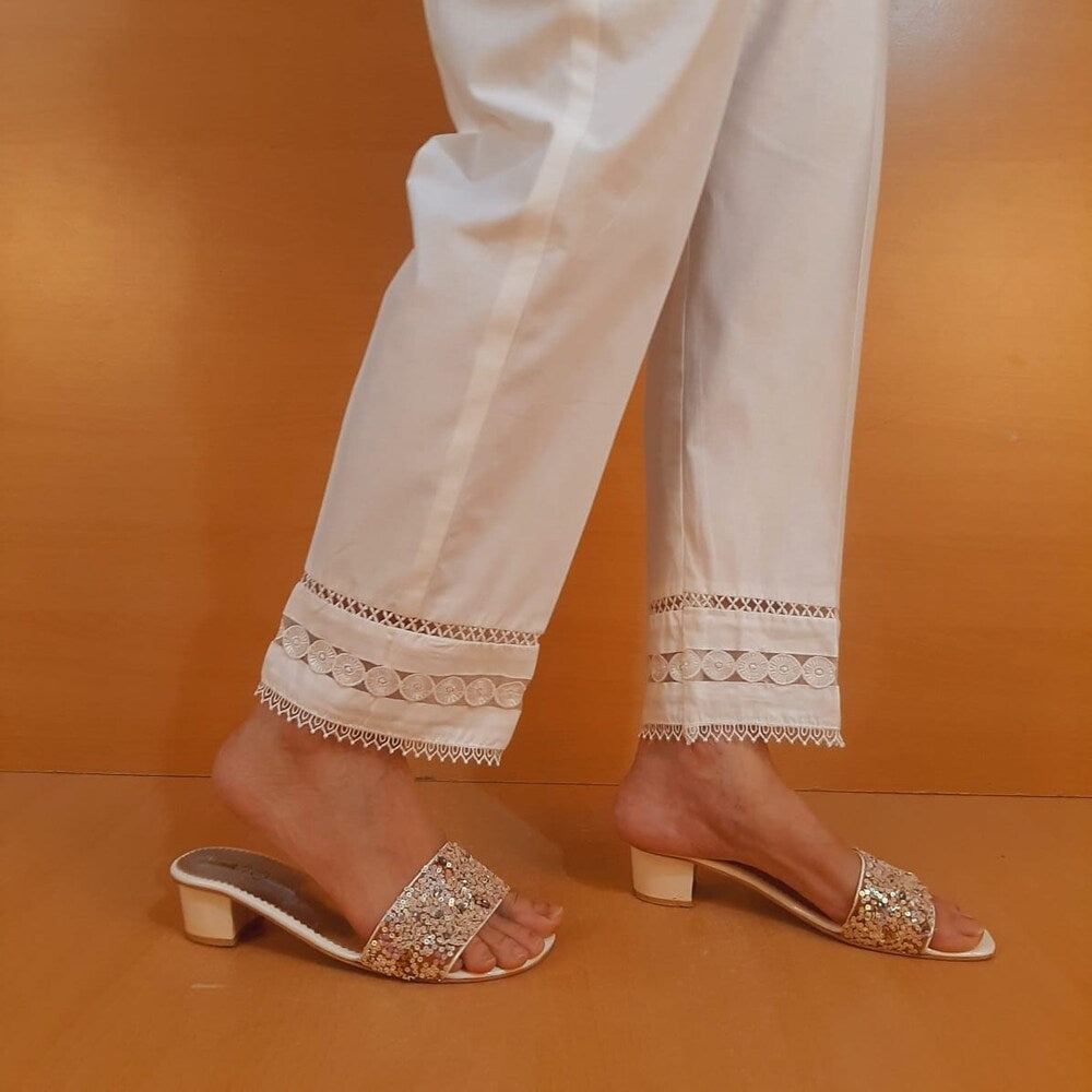 Laces embellished - Cotton Trouser - White - PT32