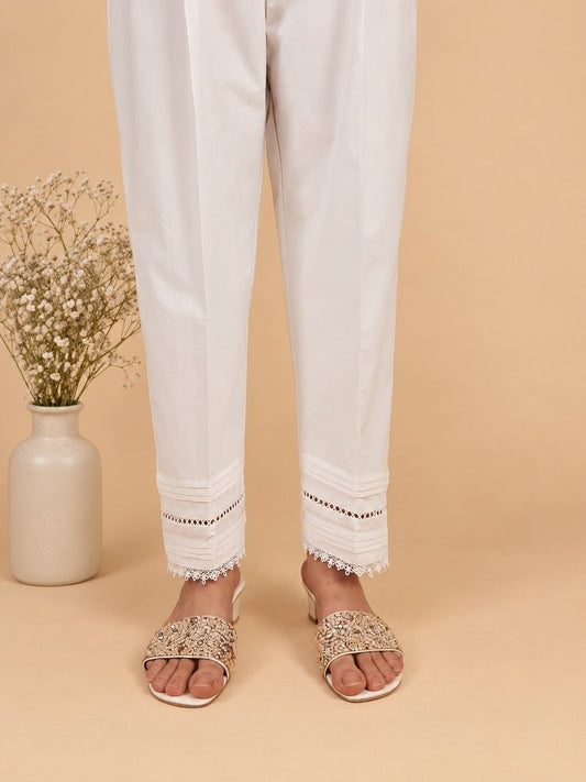 Laces embellished - Cotton Trouser - White - PT32