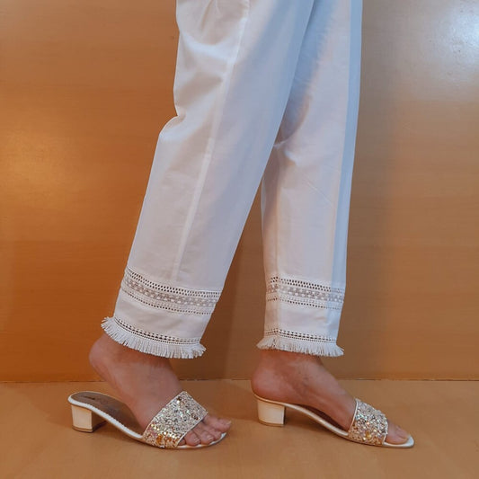 laces embellised cotton trouser white