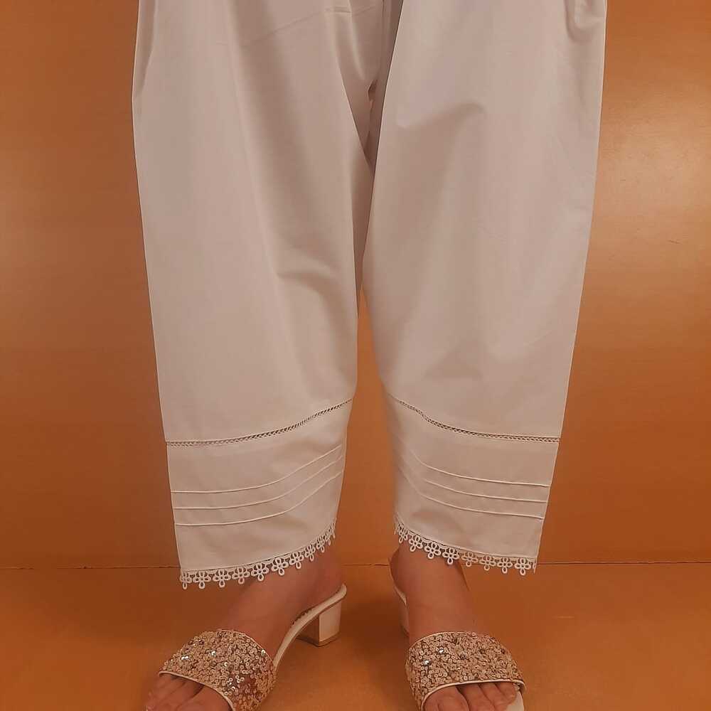 Laces Embellished Shalwar - White - ZSL04