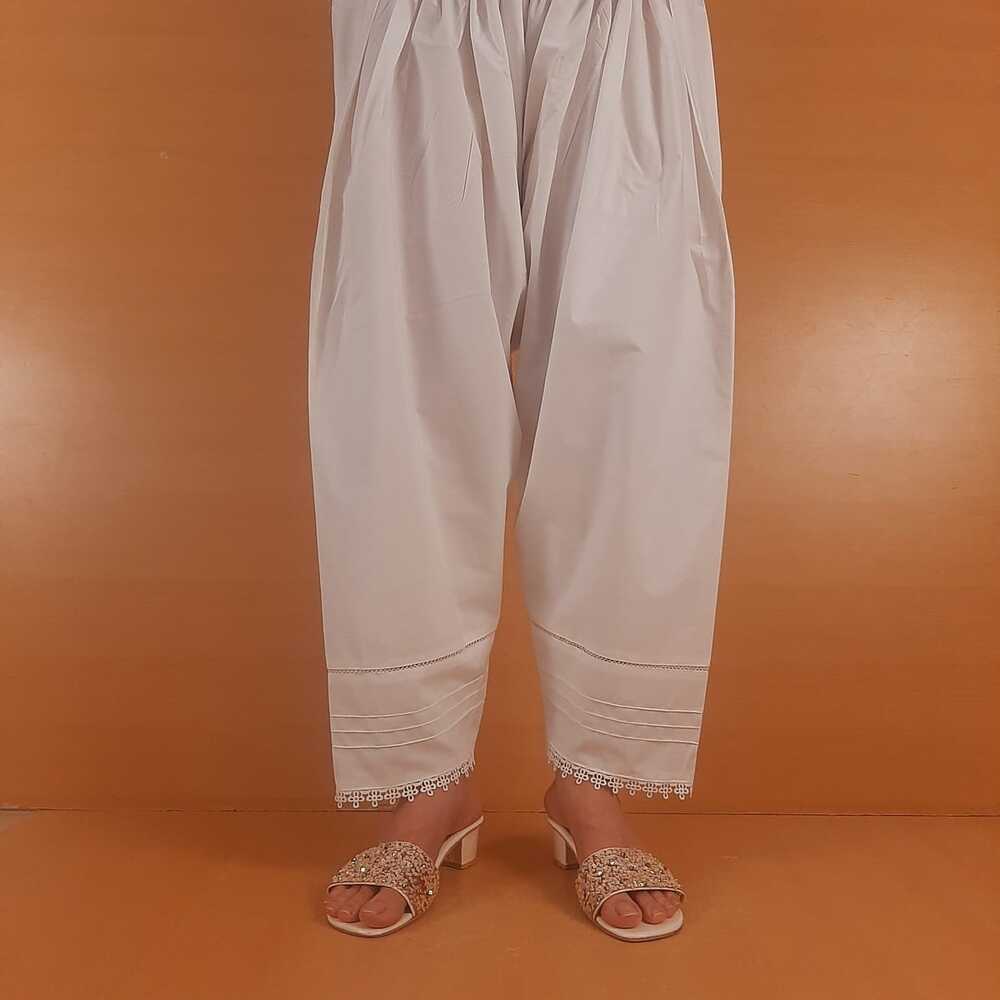 Laces Embellished Shalwar - White - ZSL04