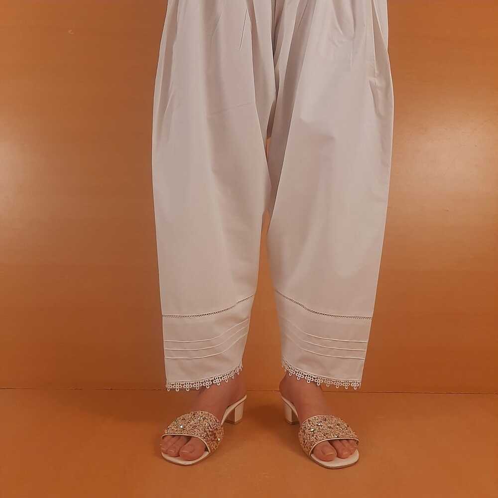 Laces Embellished Shalwar - White - ZSL04