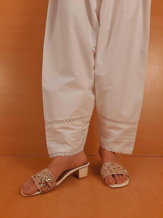 Laces Embellished Shalwar - White - ZSL06
