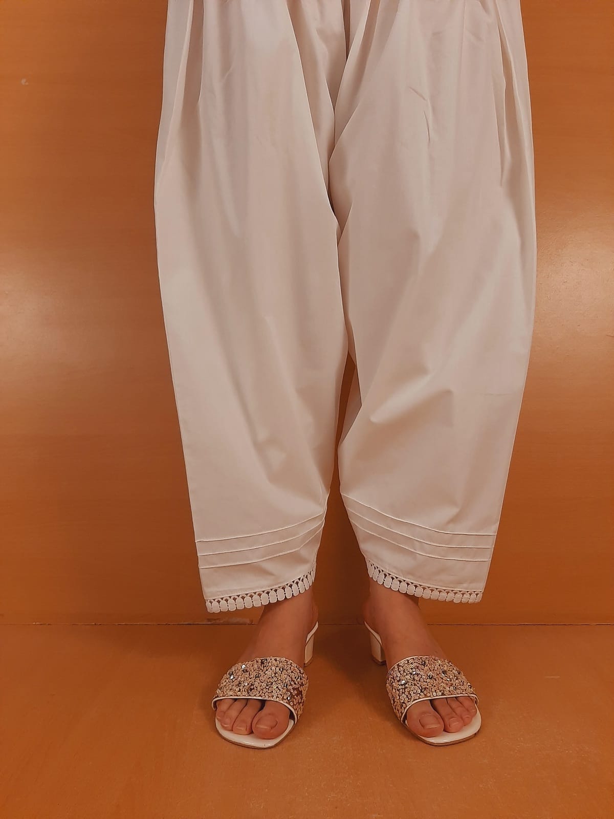 Laces Embellished Shalwar - White - ZSL06