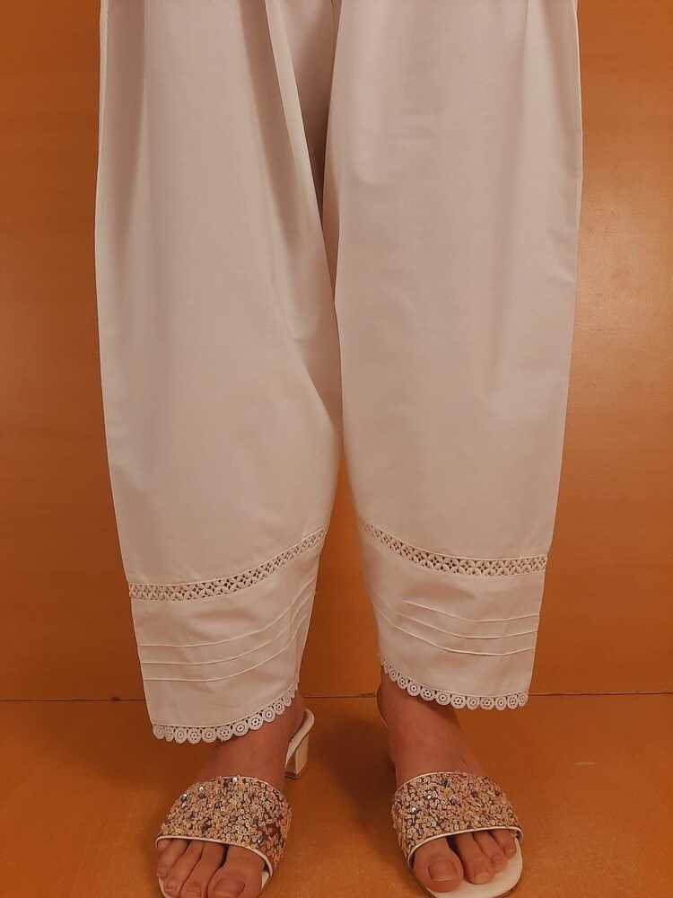 Laces Embellished Shalwar - White - ZSL06