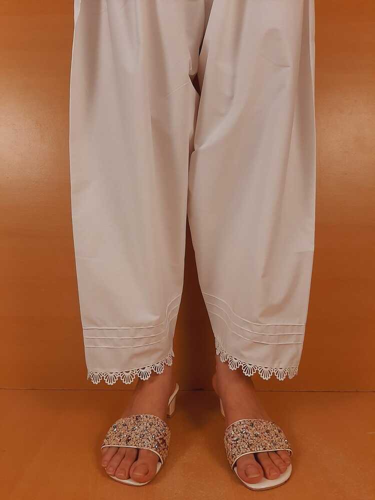 Laces Embellished Shalwar - White - ZSL08