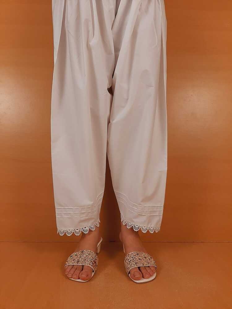 Laces Embellished Shalwar - White - ZSL08