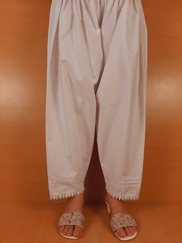 Laces Embellished Shalwar - White - ZSL09