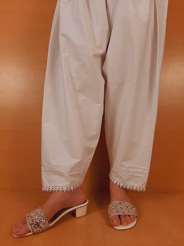 Laces Embellished Shalwar - White - ZSL09