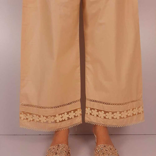Laces embellished Soft Cotton Palazzo - Beige - PT11