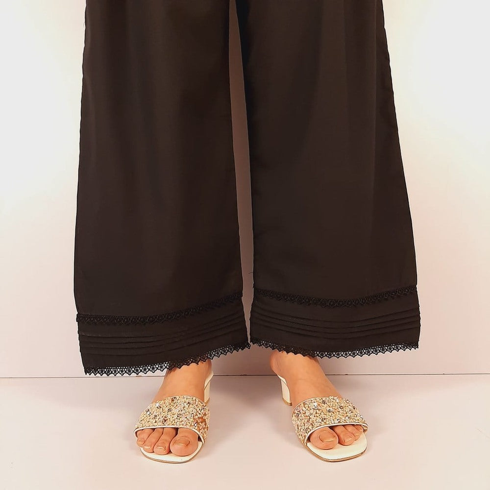 Laces embellished Soft Cotton Palazzo - Black - PT17