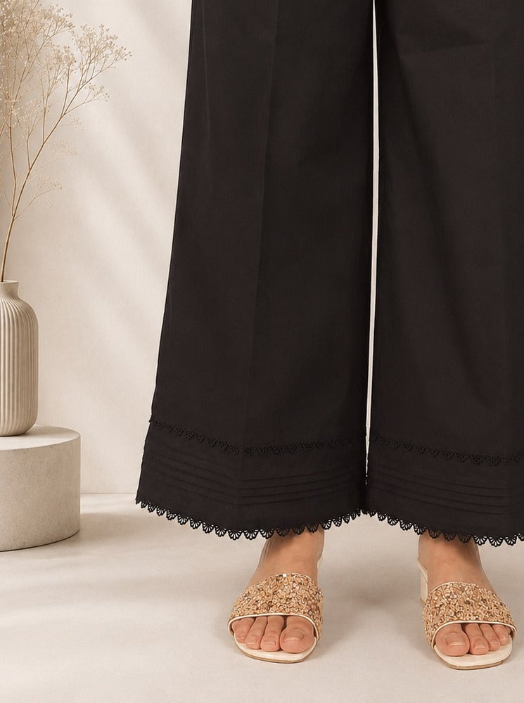 Laces embellished Soft Cotton Palazzo - Black - PT17