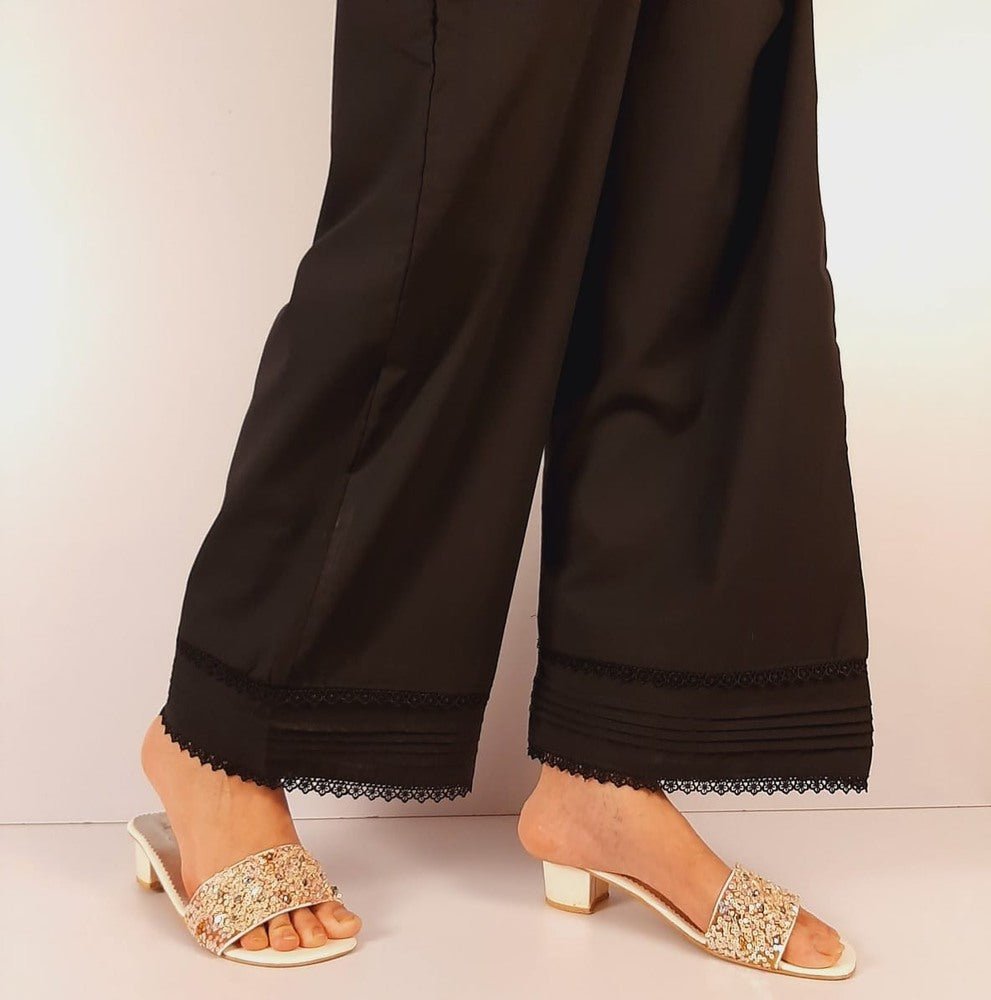 Laces embellished Soft Cotton Palazzo - Black - PT17