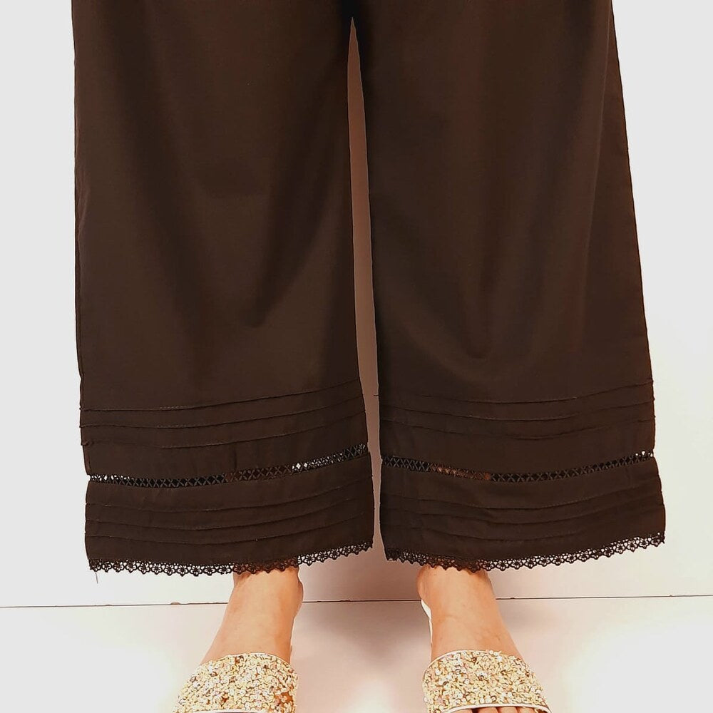Laces embellished Soft Cotton Palazzo - Black - PT19