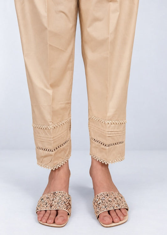 Laces embellished Soft Cotton Trouser - Beige - PT06