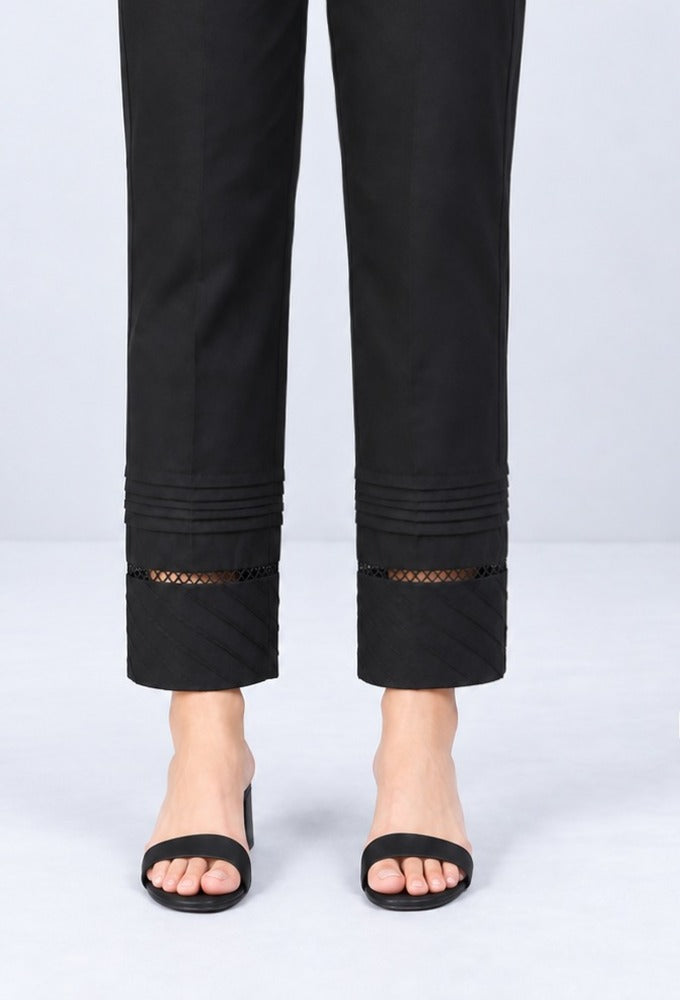 Laces embellished Soft Cotton Trouser - Black - PT42